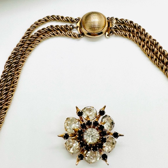 Vintage Box Clasp Rope Necklace & Rhinestone Brooch - Picture 9 of 15